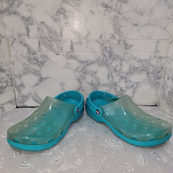 Crocs Classic Translucent Blue Unisex Clog M6/W 8 Teal Jelly Shoes - Picture 4 of 5